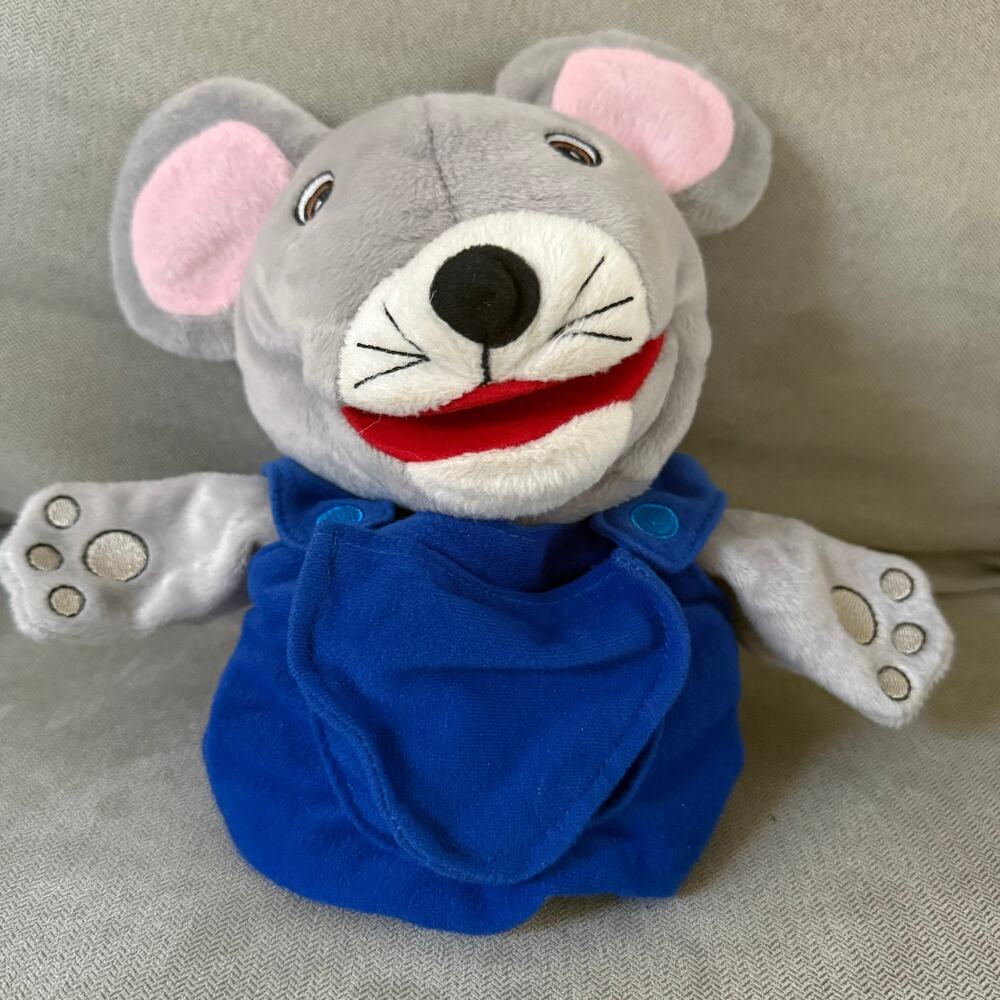 Lakeshore Learning Gray Mouse Hand Puppet Plush Blue Shirt Preschool Toy